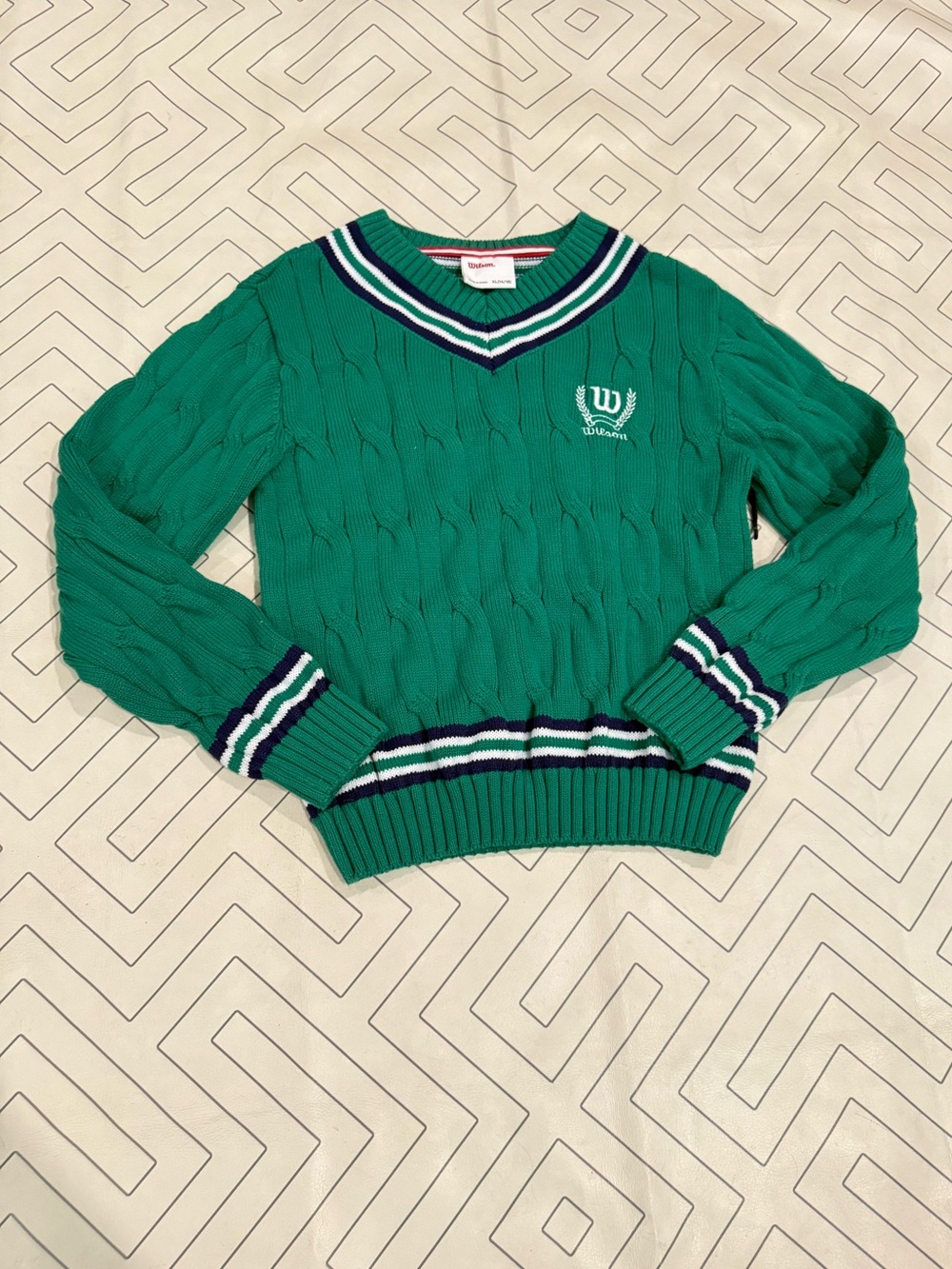 Wilson Green Cable-Knit V-Neck Sweater